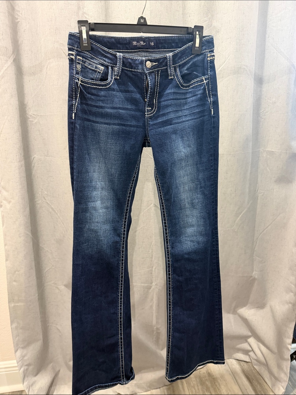 Miss Me Dark Blue Flare Jeans with Contrast Stitching